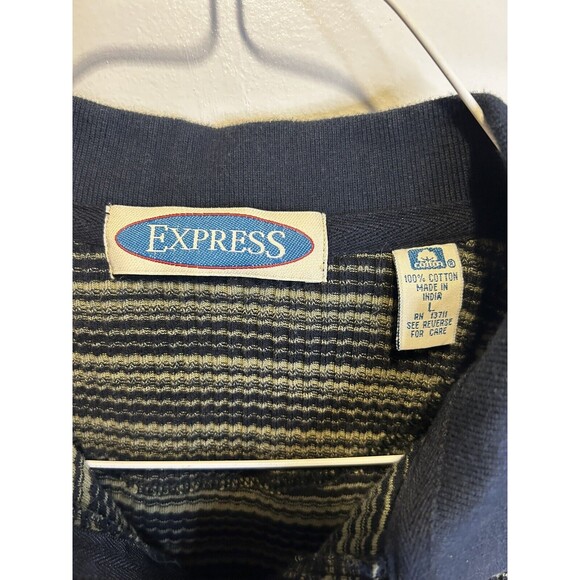 vintage 1980s Express 1/4 zip ribbed 100% cotton striped shirt mens Large soft! - Picture 3 of 6